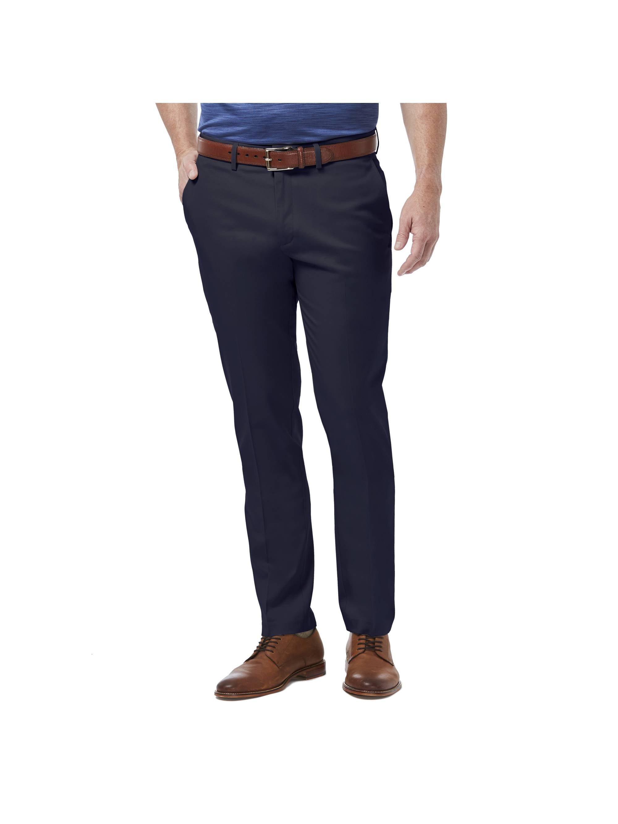 Haggar Men's Premium No Iron Khaki Flat Front Pant Slim Fit Blue Size 33X32