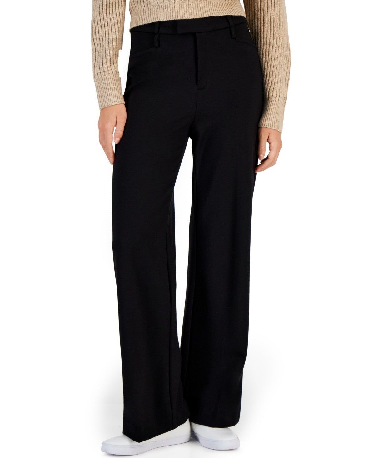 Tommy Hilfiger Women's Pont?-Knit Wide-Leg Pants Black Size 10 MSRP $90