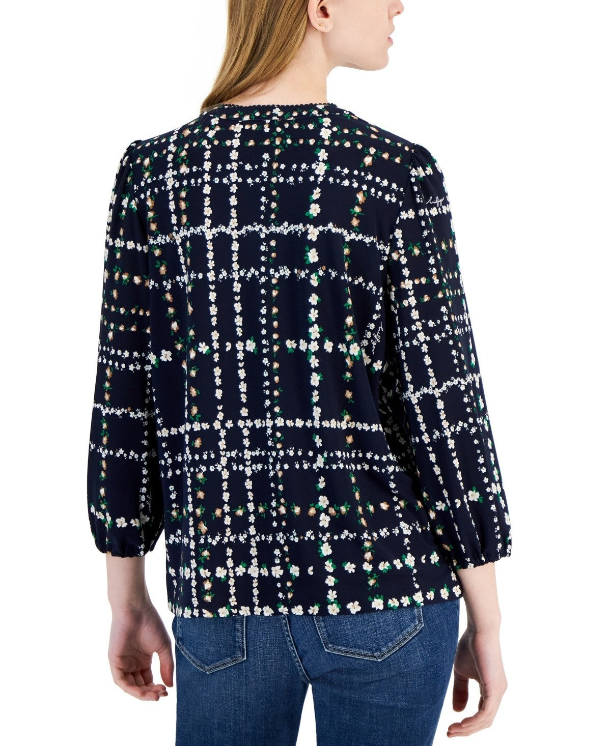 Tommy Hilfiger Women's Floral-Print Popover Blouse SIZE S NAVY MSRP $79