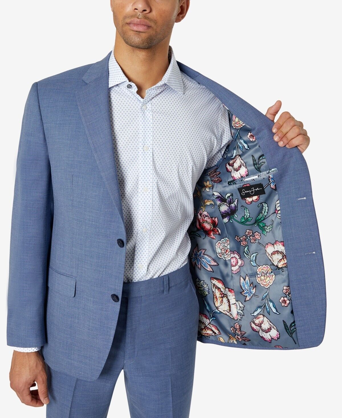 Sean John Mens Classic Fit Floral Suit Jacket Blue Size 40S MSRP $360