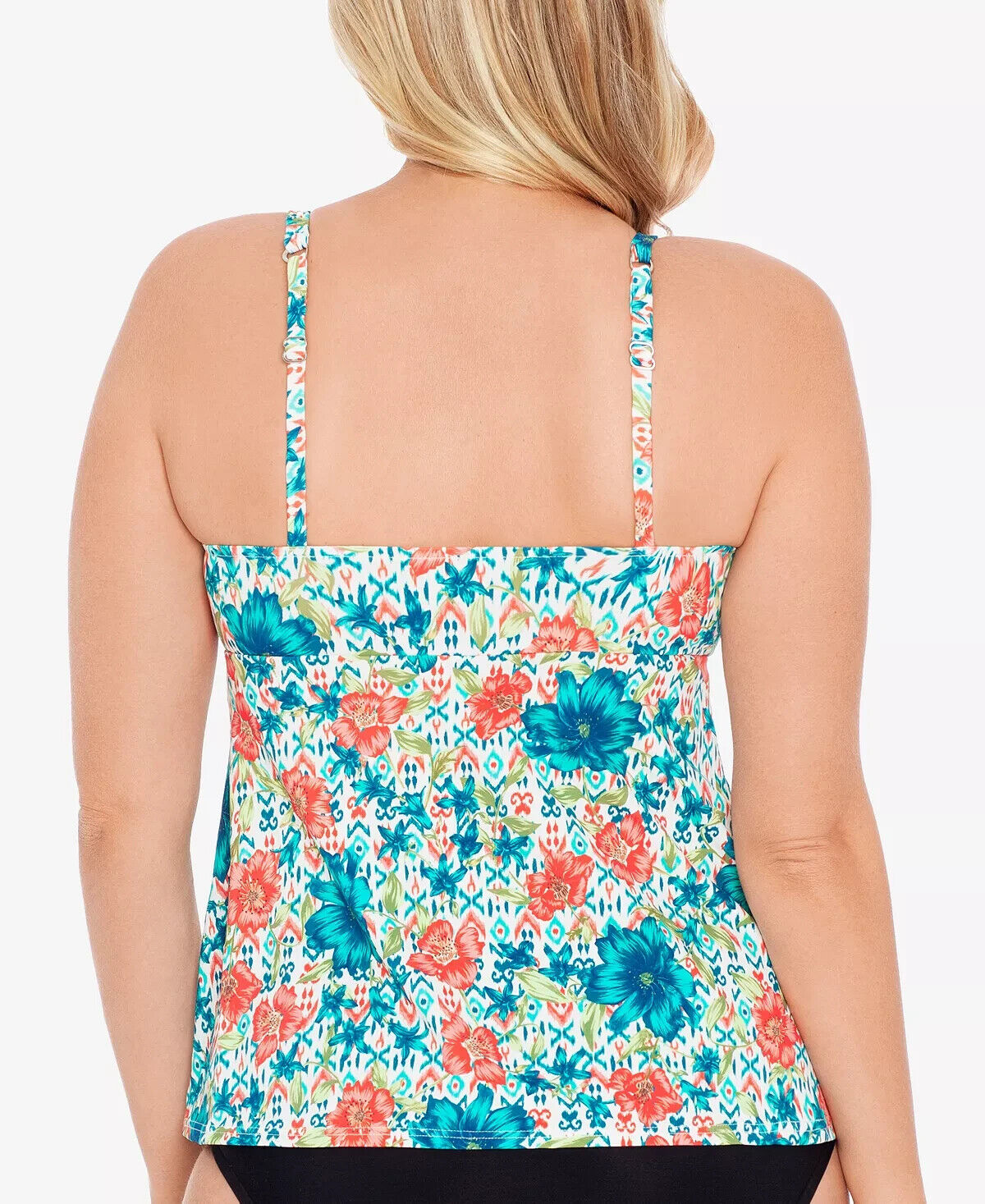 SWIM SOLUTIONS Women Printed Bow Tummy-Control Tankini Top Blue Size 8 MSRP $72