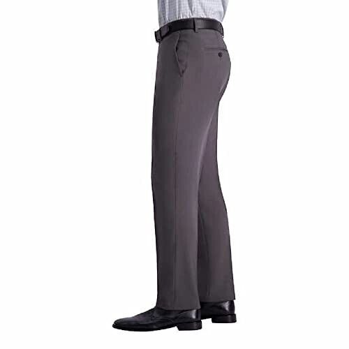 Haggar Men's Comfort Stretch Straight Fit Pant Flex Waist Gray Size 34W x 30L
