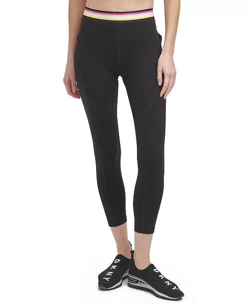 DKNY Sport Women's Multi-Stripe Elastic Leggings Black Size L MSRP $60