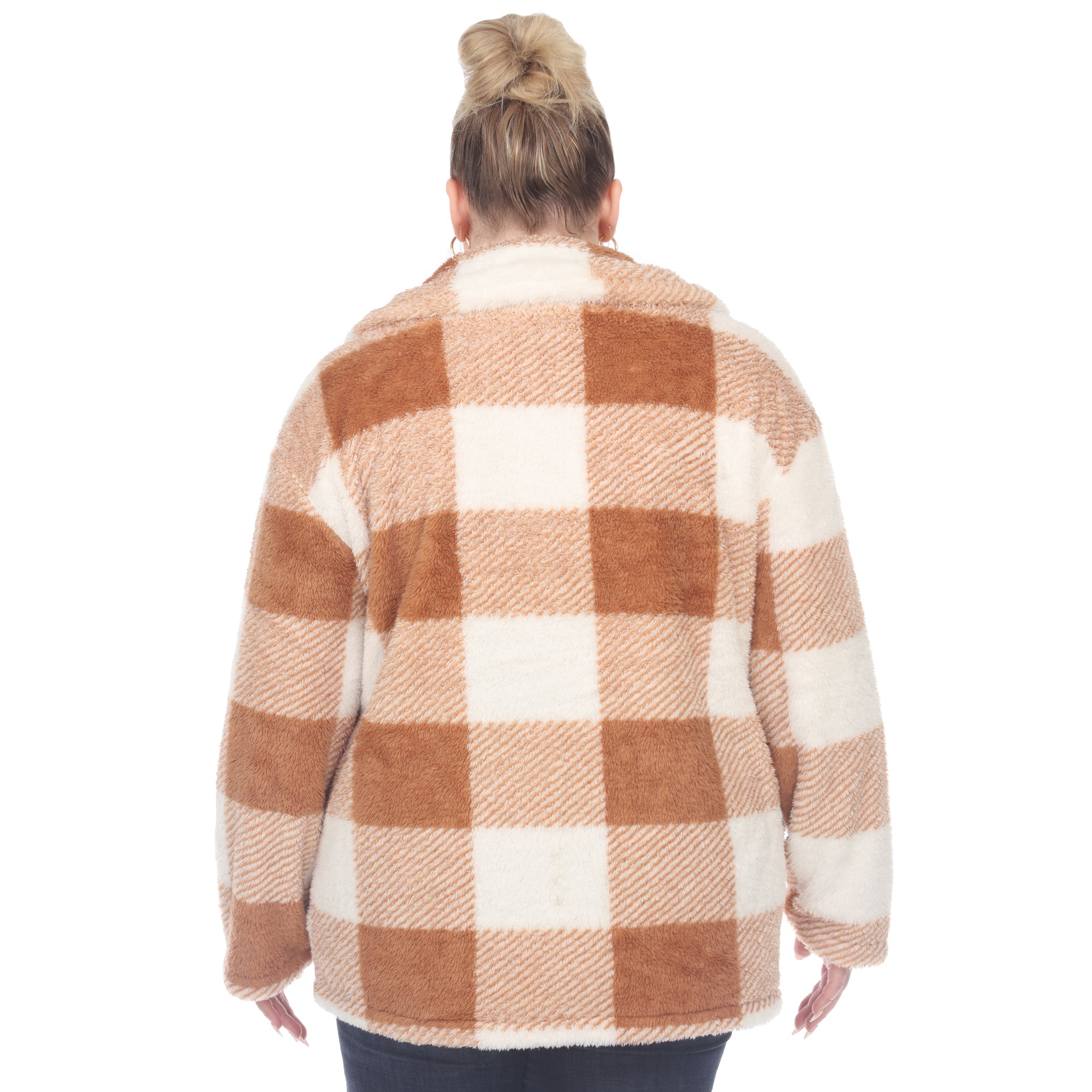 White Mark Women's Plaid Sherpa Shacket Jacket Size 2X