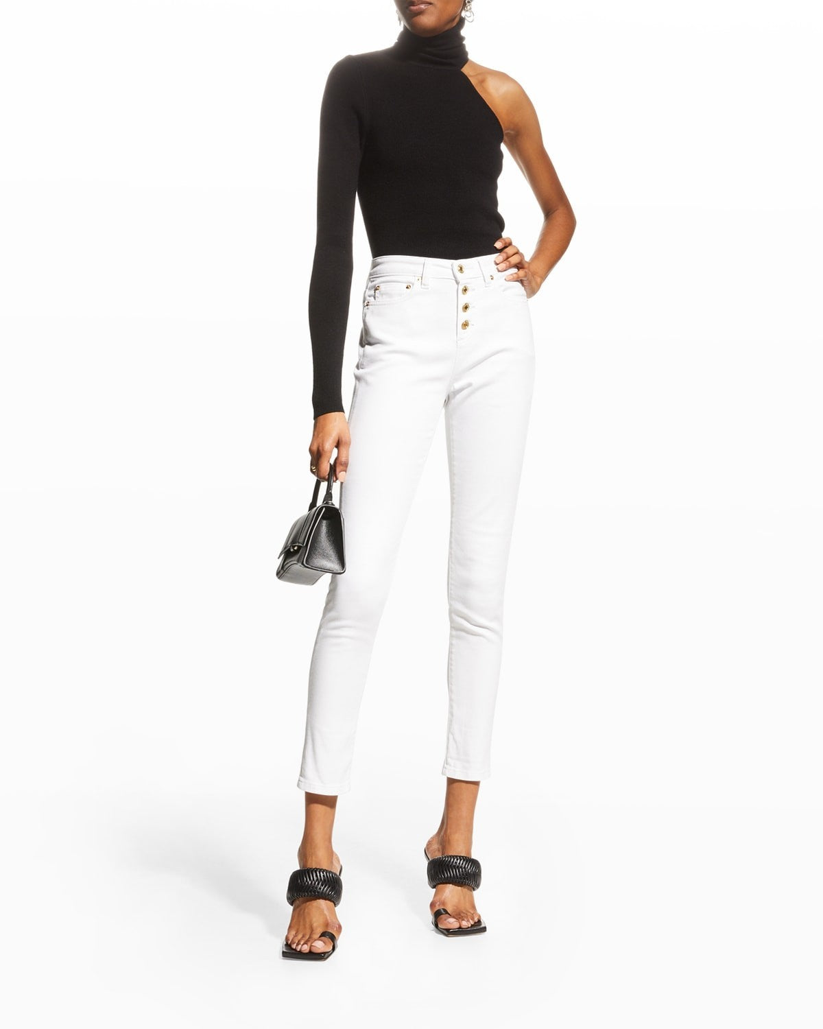 Michael Kors Izzy Roll-Hem Denim Skinny Jeans White Size 10 MSRP $110