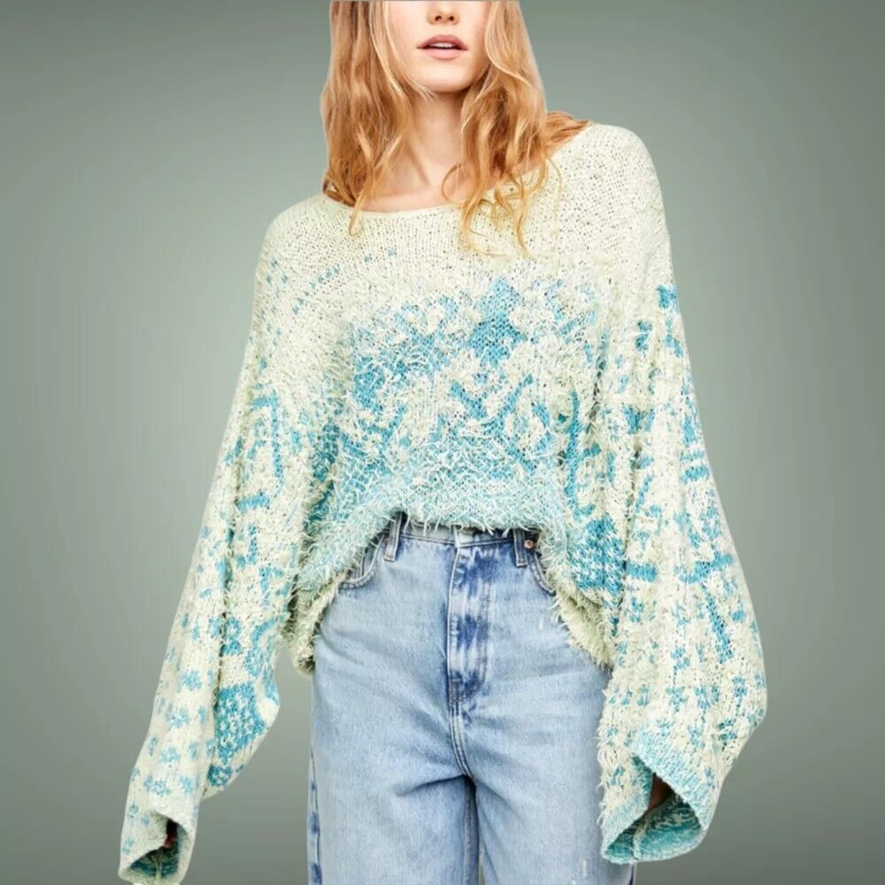 Free People Midnight Beach Rib Off-the shoulder Sweater Pullover Medium M NWT