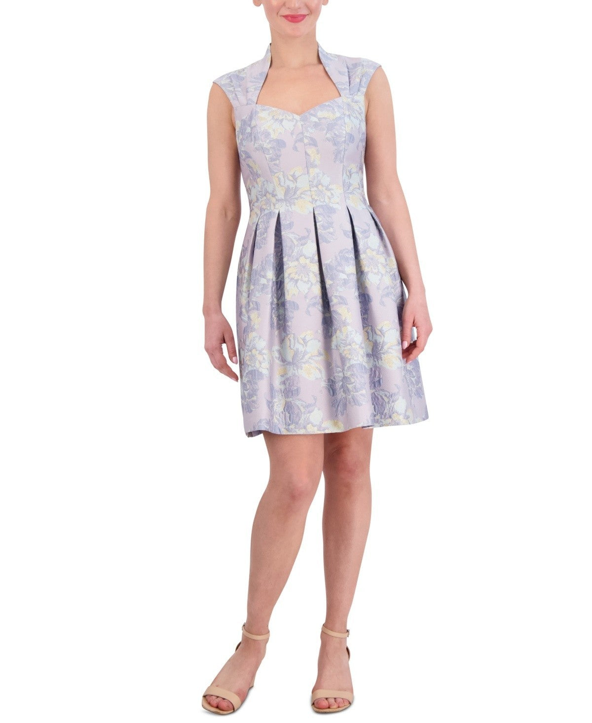 Vince Camuto Floral-Jacquard Sweetheart-Neck Fit Flare Dress Purple Size 2 $188