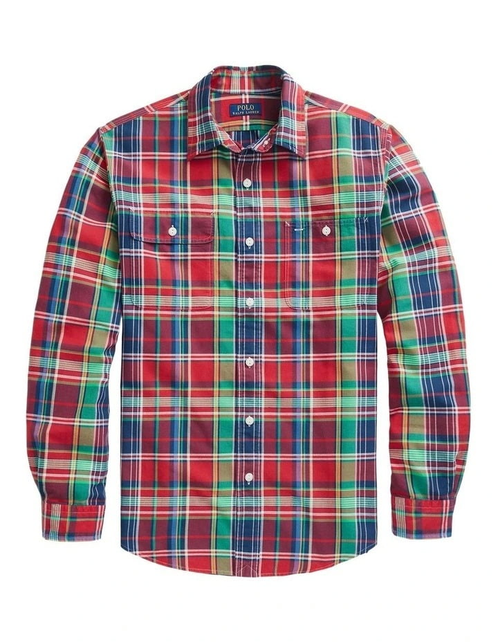 Polo Ralph Lauren Oxford Shirt Men's Small Red/Green Classic-Fit Plaid Workshirt