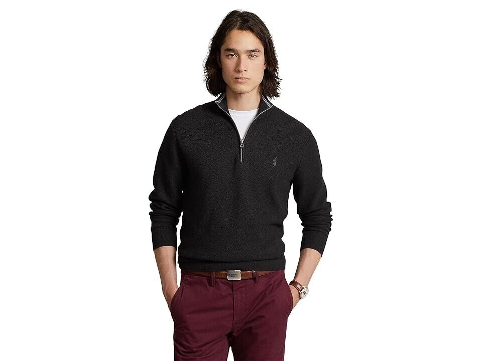 Polo Ralph Lauren Mens Mesh-Knit Cotton Quarter Dark Granite Grey Size S $138