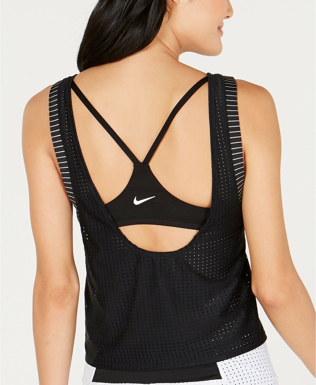 Nike Sport Mesh Layered Tankini Top Black Womens Black Size S MSRP $86