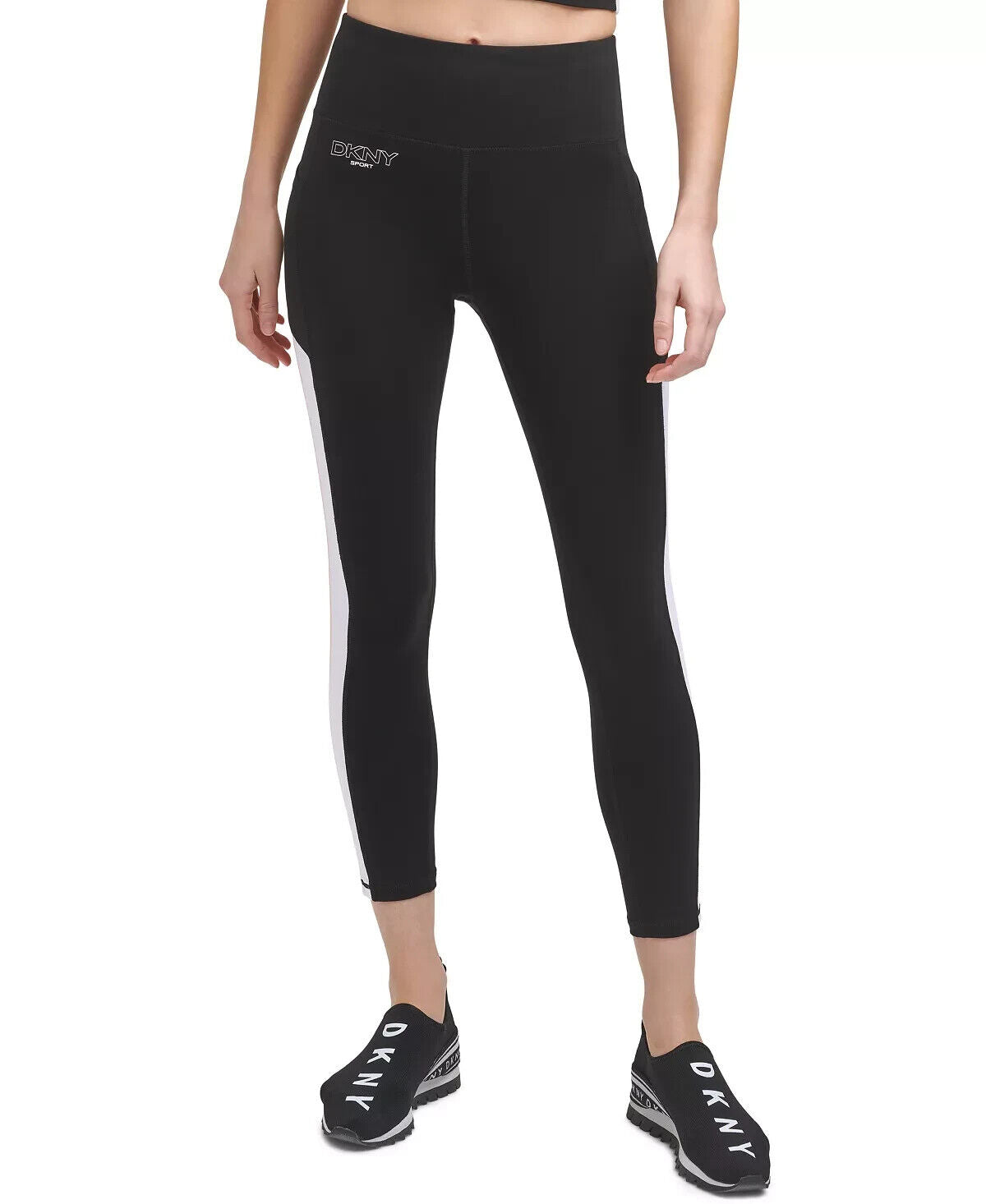 DKNY SPORT Women's Striped-Side 7/8 Leggings Black Size XS MSRP $60
