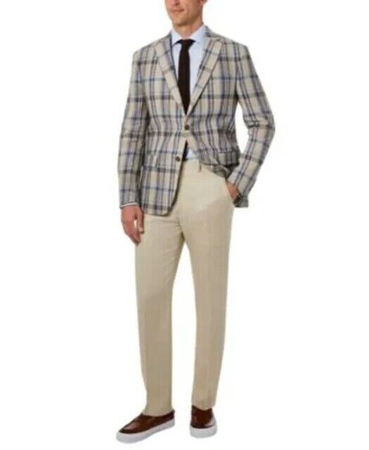 LAUREN RALPH LAUREN Ultraflex Stretch Linen Blazer Beige Blue Size 42R MSRP $295