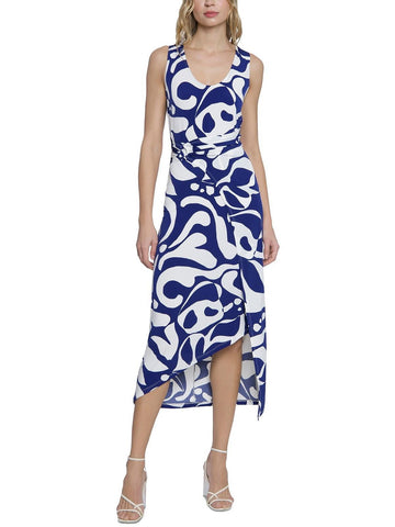 Donna Morgan Womens Printed Wrap Dress Blue Size 6
