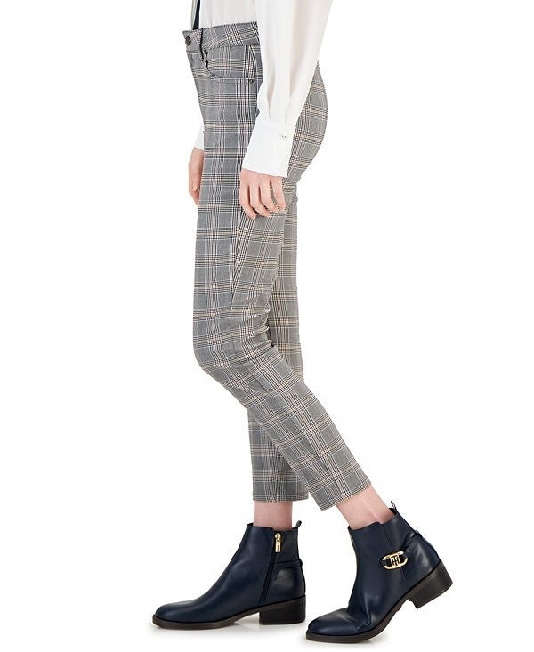 Tommy Hilfiger Women's Glen Plaid Straight Skinny Pants Gray Size 4 MSRP $90