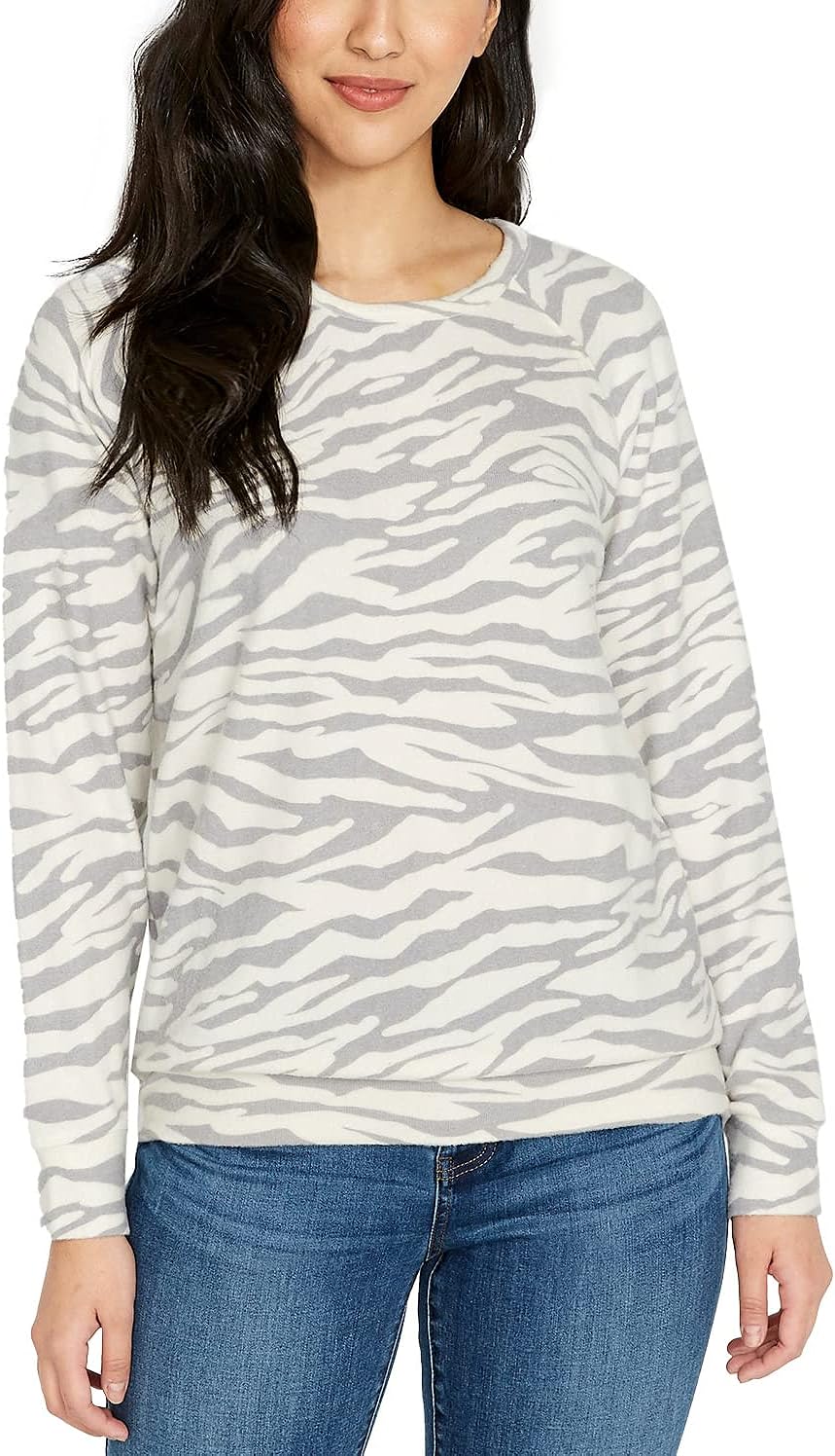 Buffalo Women's Top Size S Printed Cozy Top White Animal Print Small