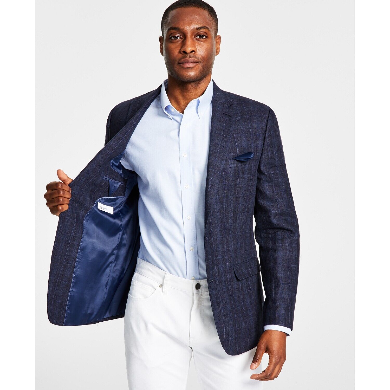 Bar III Men's Navy Windowpane Sport Coat Blazer Size 40L