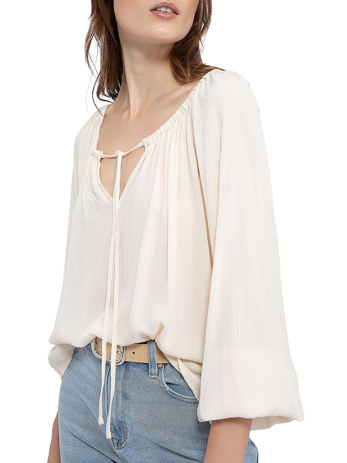 Sanctuary Womens Cold Shoulder Tie Neck Blouse Ivory Size XS