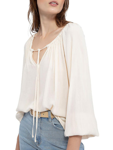 Sanctuary Womens Cold Shoulder Tie Neck Blouse Ivory Size XS