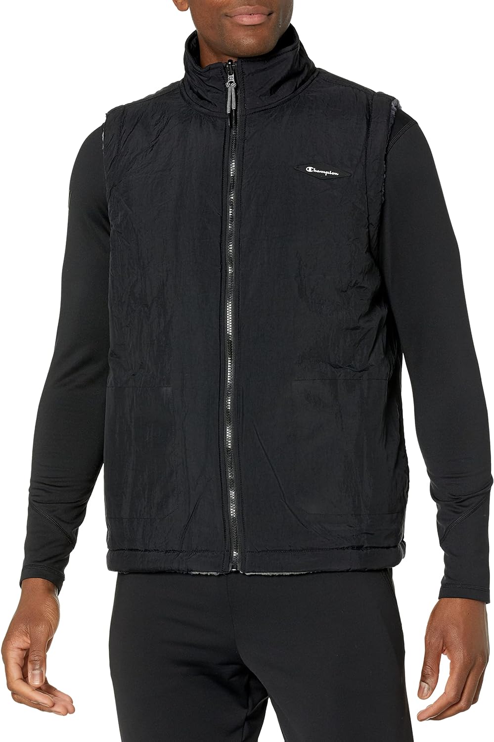 Champion mens Aop Sherpa Reversible Vest, Cammo Gravel Path Grey Black, Size S