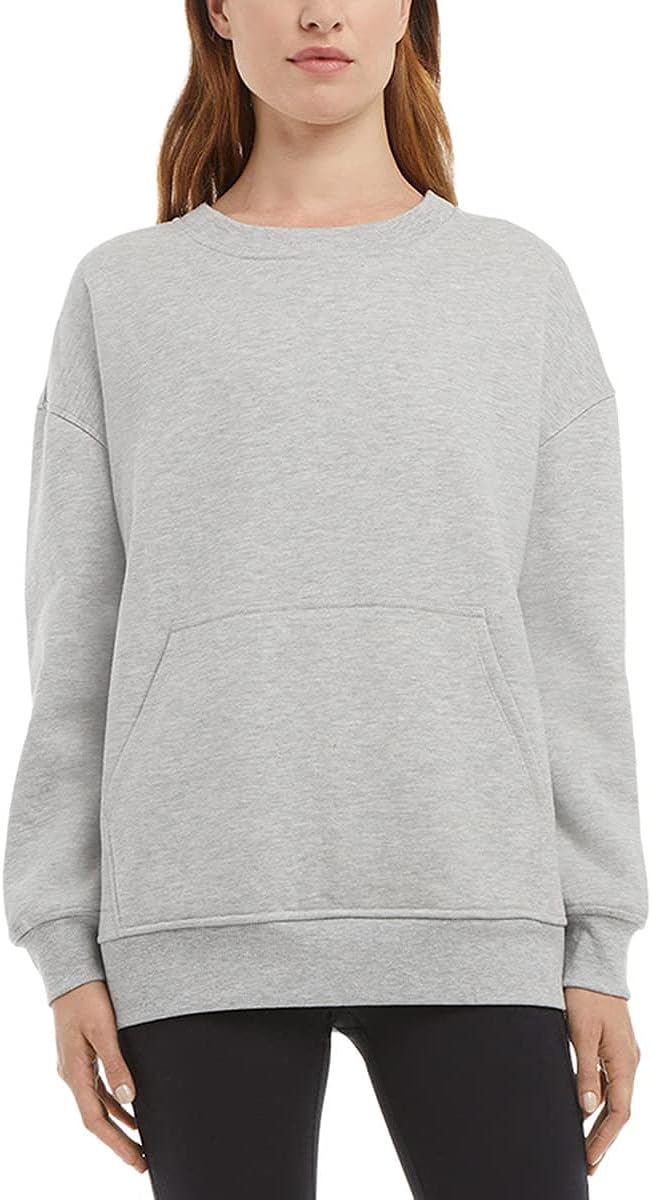 Danskin Ladies' Oversized Crewneck with Pocket, Light Heater Grey, Small