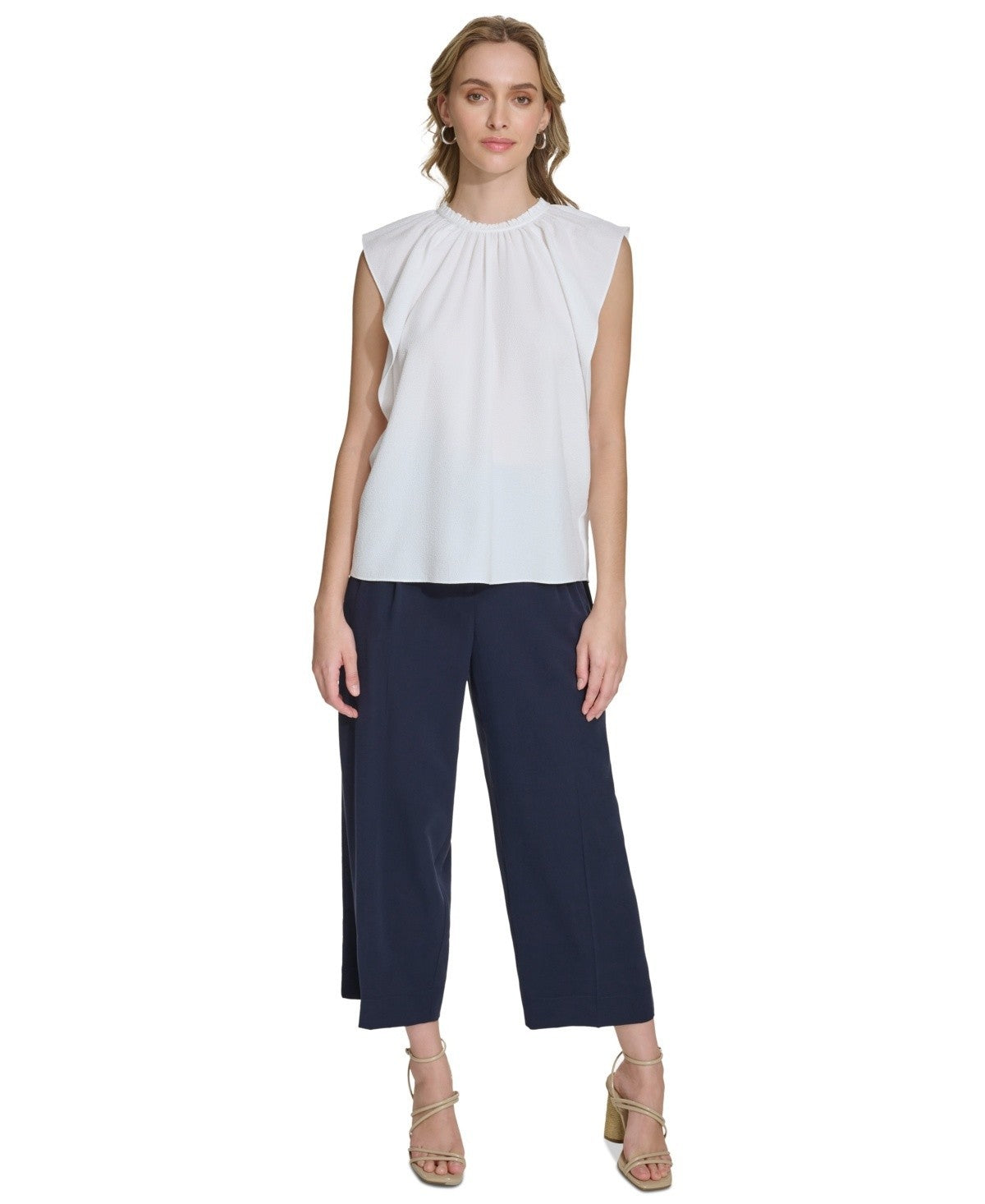 Calvin Klein Women's Cap Sleeve Chiffon Top - Soft White - Size XS $79.50