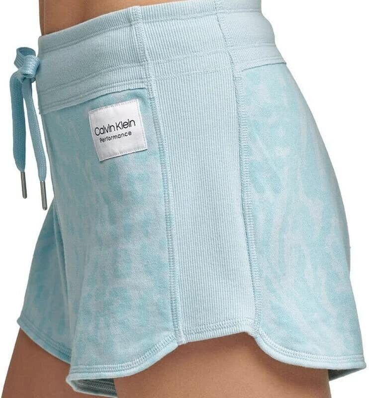 Calvin Klein Performance Women's Printed French Terry Shorts (Blue Aqua, XL)