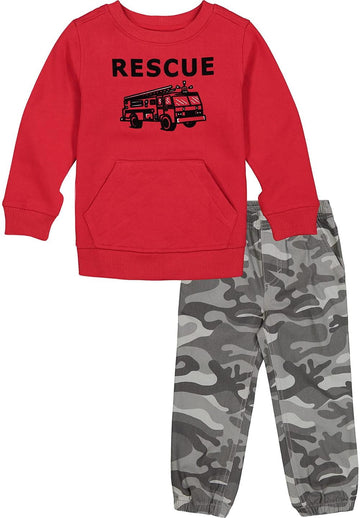 Kids Headquarters Boys 12 M 2ps Firetruck Pullover Sweatshirt Jogger Set Red