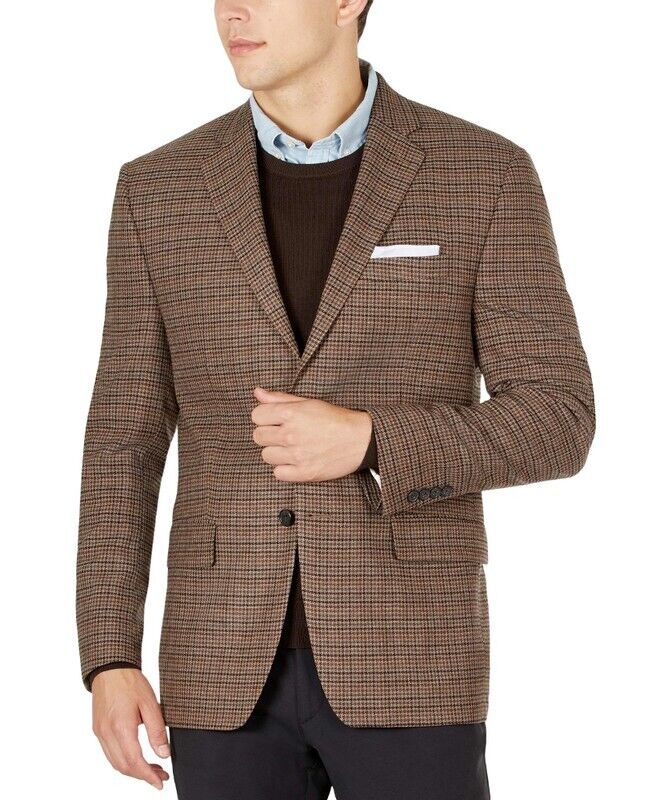 Lauren Ralph Lauren Mens Classic-Fit Stretch Plaid Blazer Brown Size 40