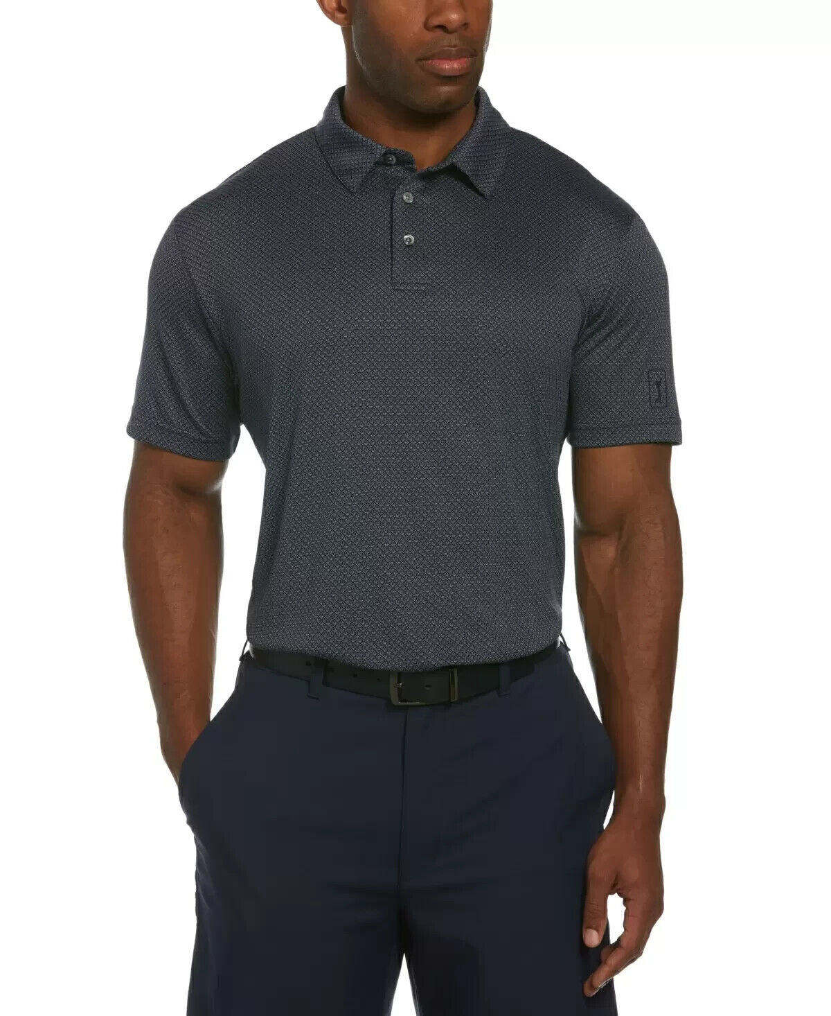 PGA TOUR Men's Geo Jacquard Performance Golf Polo Shirt Gray Peacoat Size M $68