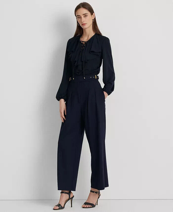 Lauren Ralph Lauren Womens Ruffle-Trim Jersey Lac Lauren Navy Size XL MSRP $125