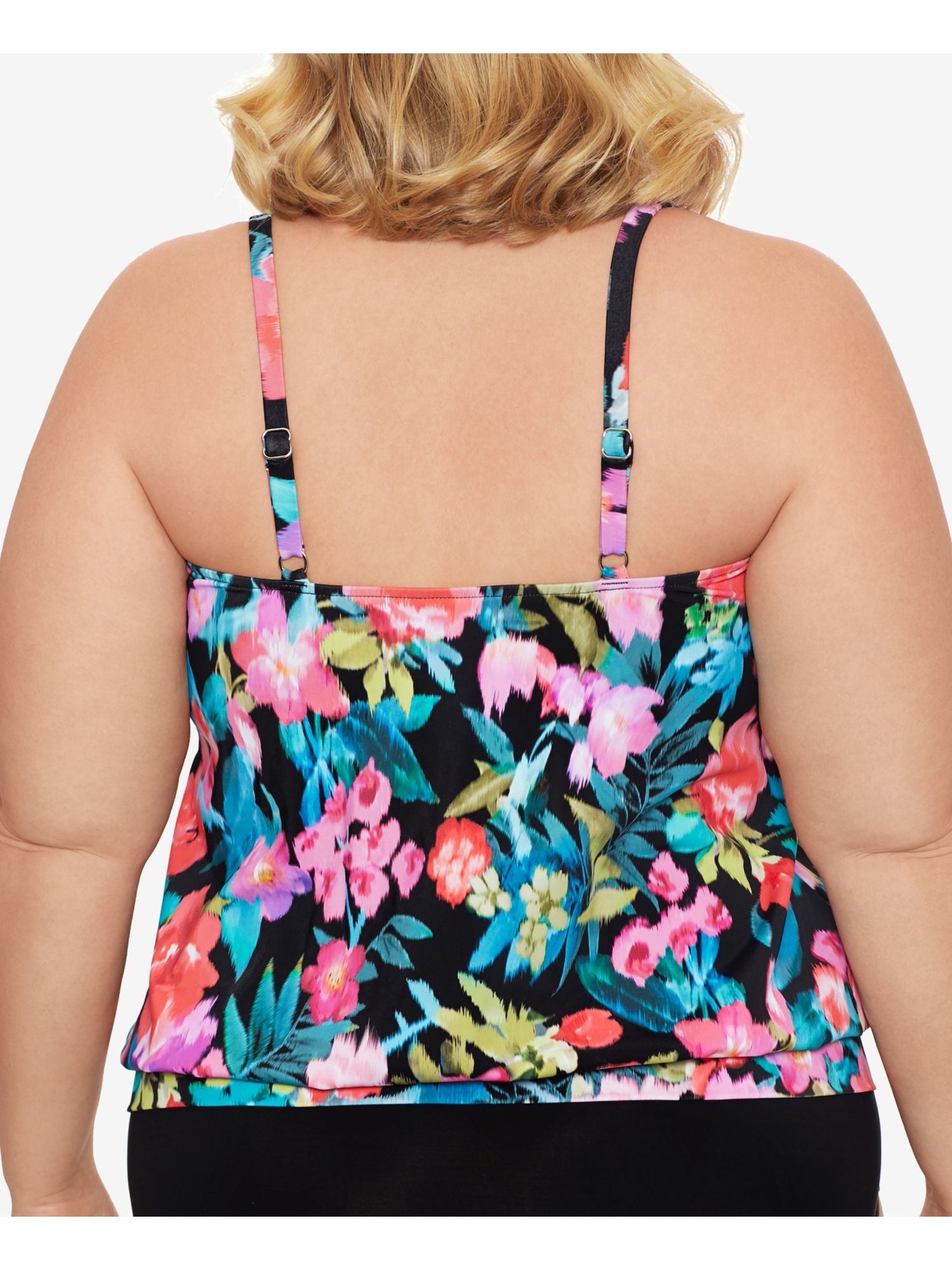 SWIM SOLUTIONS Women's Bust Support Blouson Banded-Hem Tankini Swimsuit Top 20W