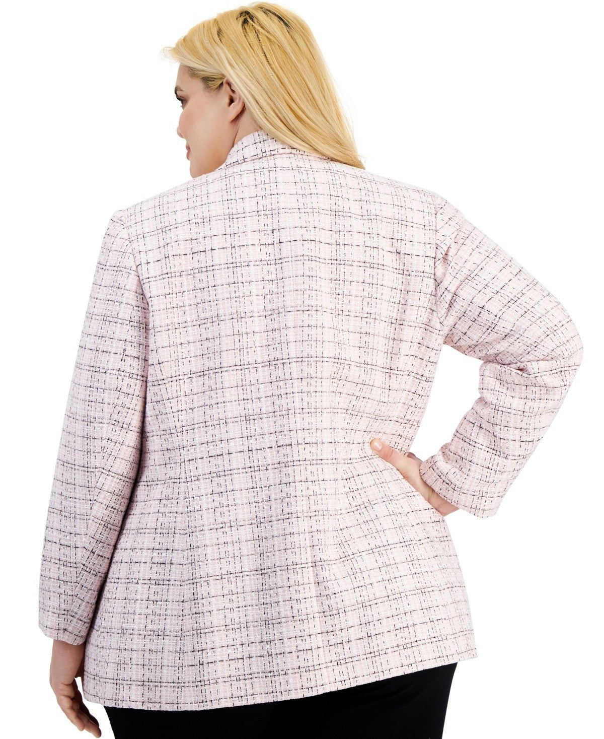 Bar III Plus Size Tweed Open-Front Blazer Pink Check Size 3X MSRP $139