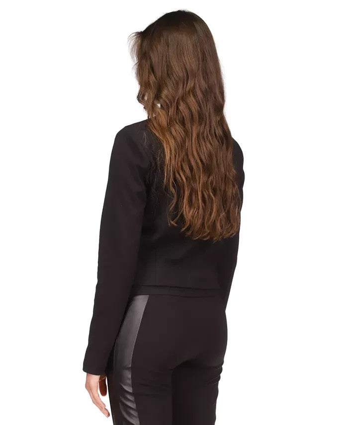 Michael Kors Women's Button-Front Mixed-Media Jacket Black Size P/L MSRP $175