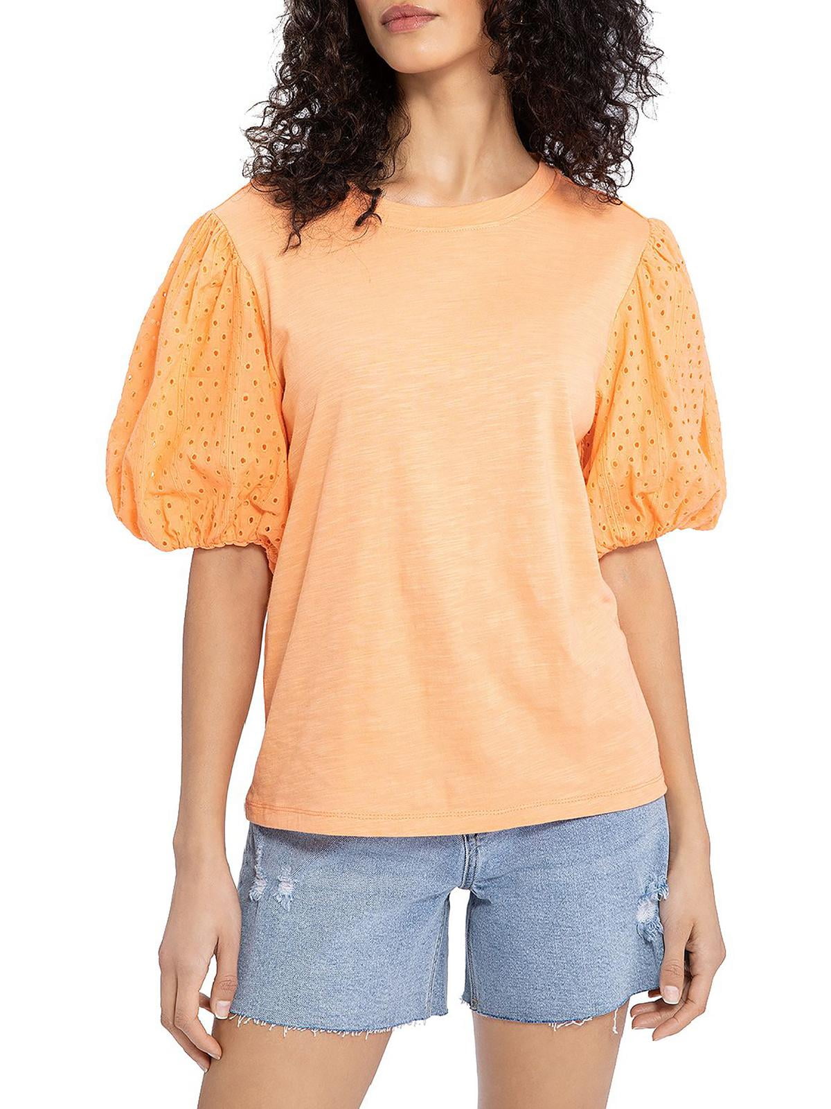 Sanctuary Womens Cloud Control Eyelet Slub T-Shirt Orange Size M