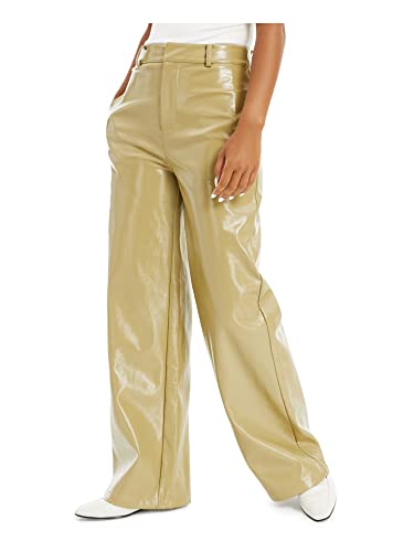 Danielle Bernstein Womens Faux Leather Wide Leg Leather Pants Green Size 0