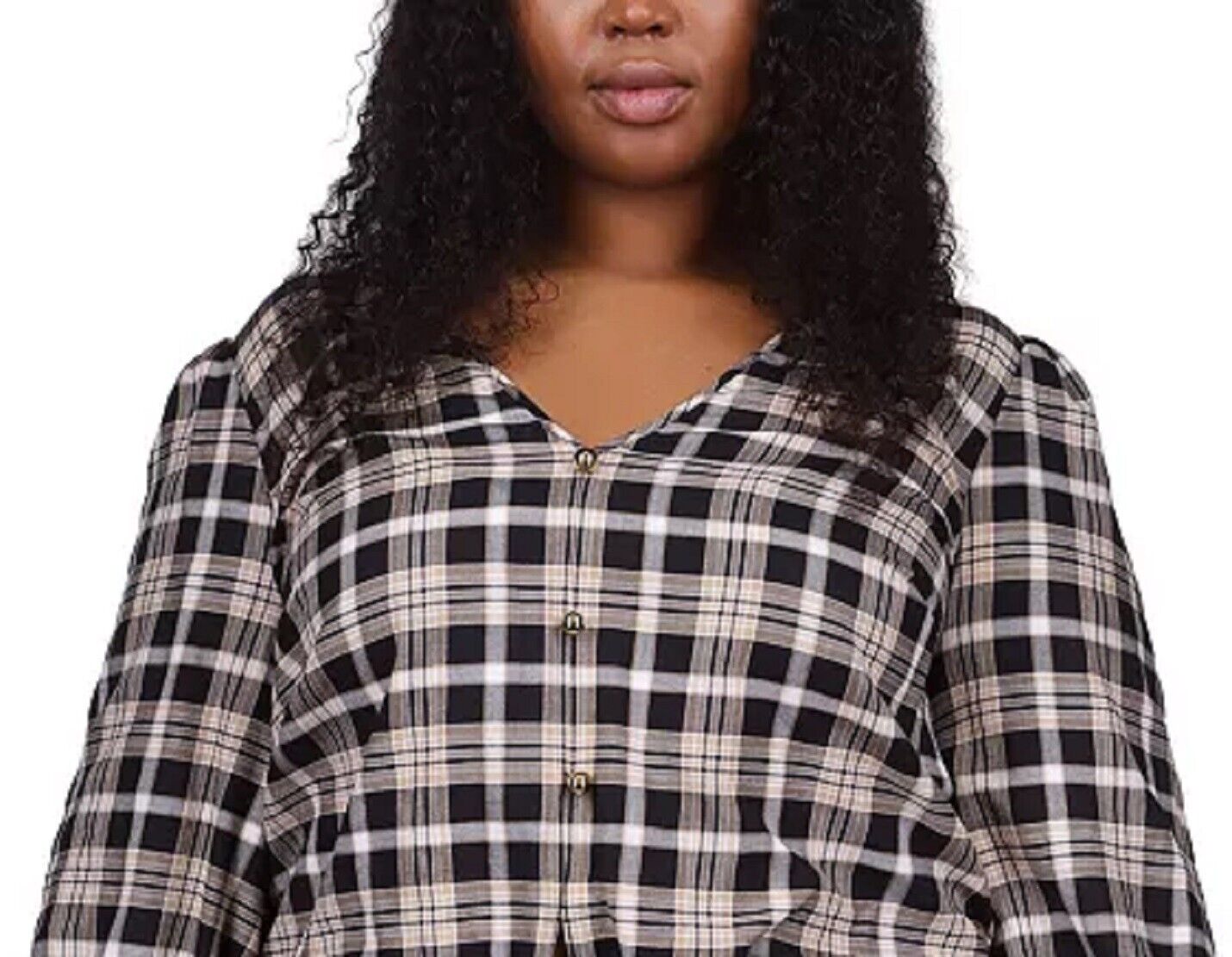 Michael Kors Women's Flannel Tie Front Top Black Plus Size 2X MSRP $98