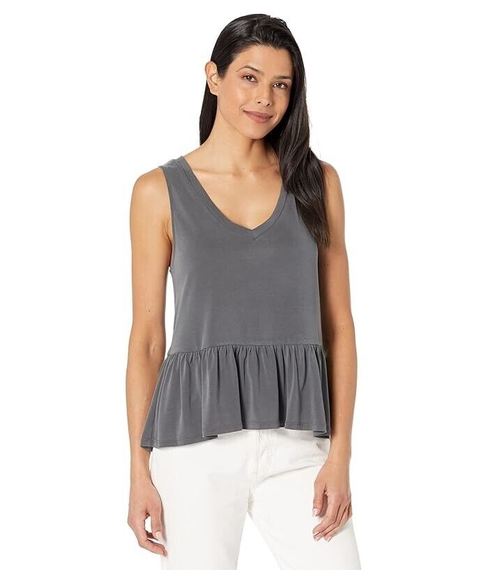 Lucky Brand Women's Tiered V-Neck Tank in Asphalt GRAY Size L MSRP $50