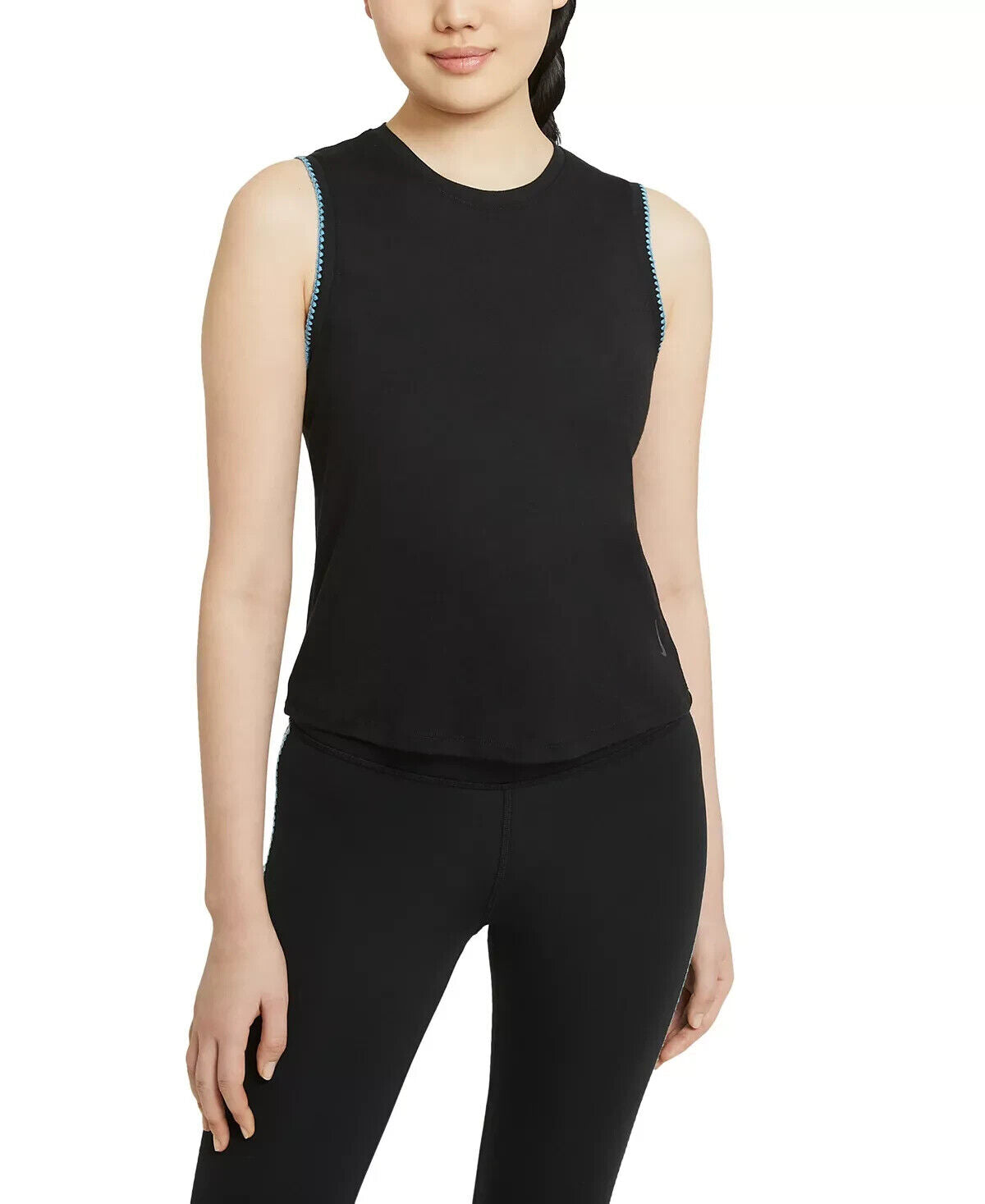 Nike Women's Crochet-Trimmed Yoga Tank Top Black Size XL MSRP $40.