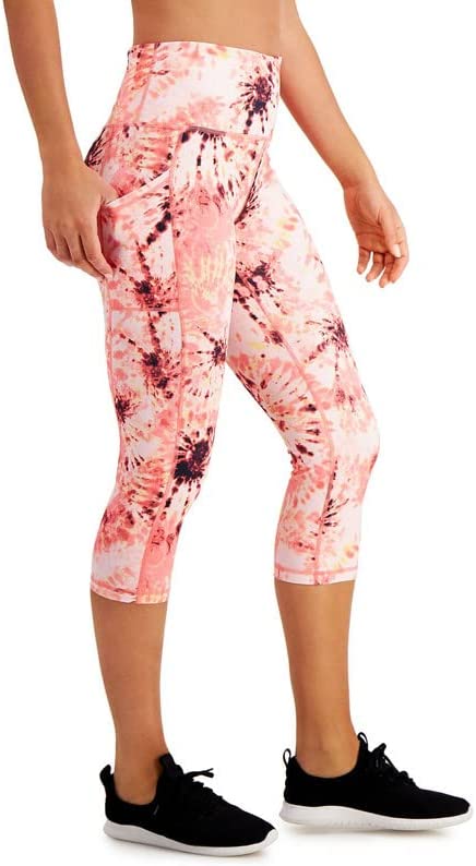 Ideology Women's Performance Printed Cropped Leggings (Dye Peachberry, X-Large)