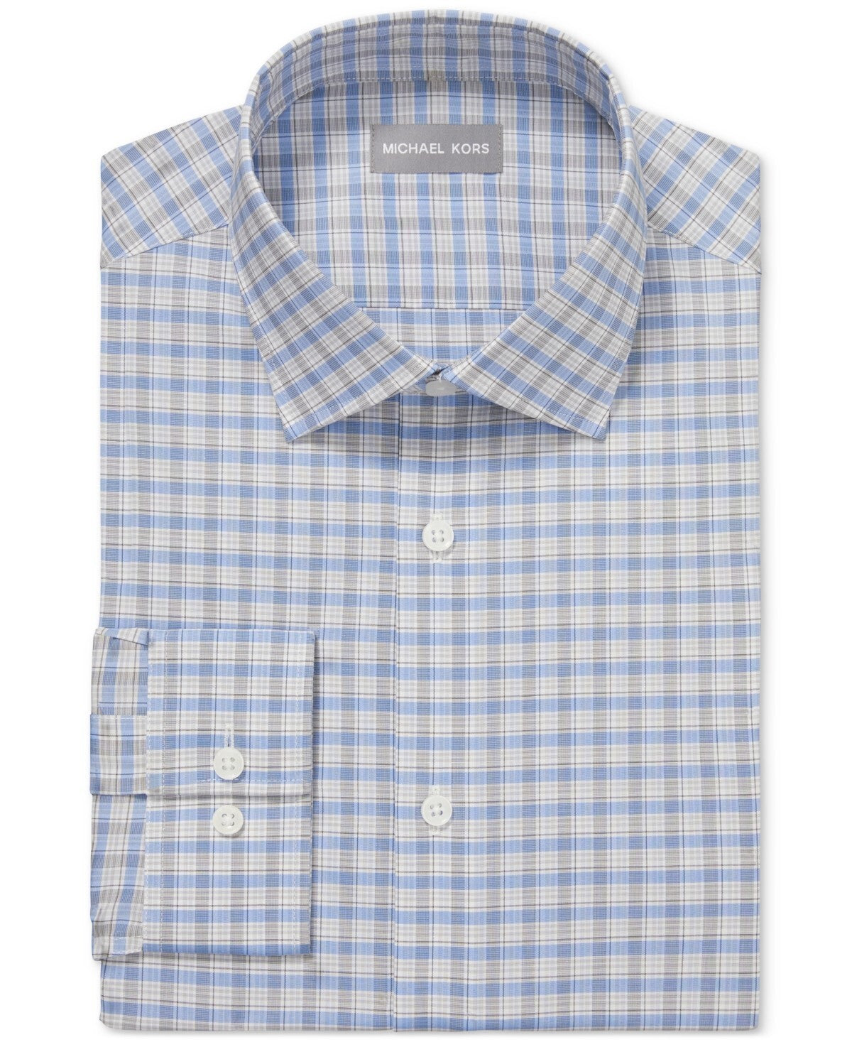 Michael Kors Comfort Stretch Check Dress Shirt Blue Size 18x34/35 MSRP $90