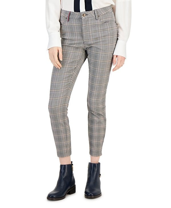 Tommy Hilfiger Women's Glen Plaid Straight Skinny Pants Gray Size 4 MSRP $90