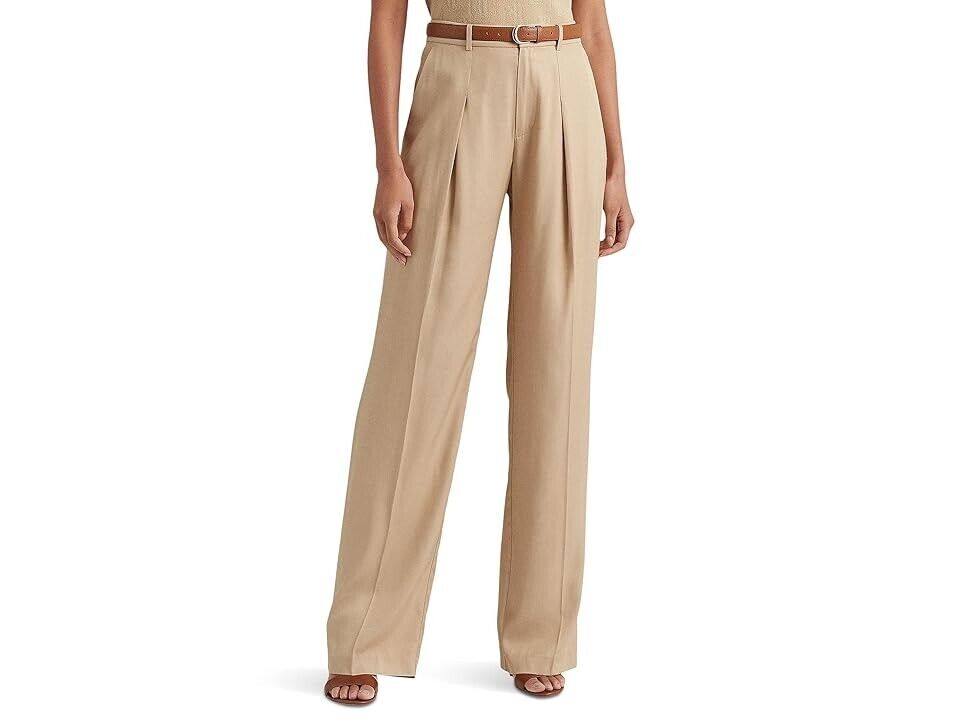 Lauren Ralph Lauren Women's Pleated Twill Wide Leg Pants, Tan Beige Size 16 $175