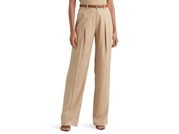 Lauren Ralph Lauren Women's Pleated Twill Wide Leg Pants, Tan Beige Size 16 $175
