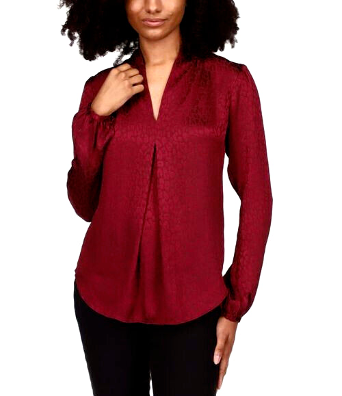 Michael Kors Satin Jacquard Blouse Dark Ruby Red Wine Size XL MSRP $98