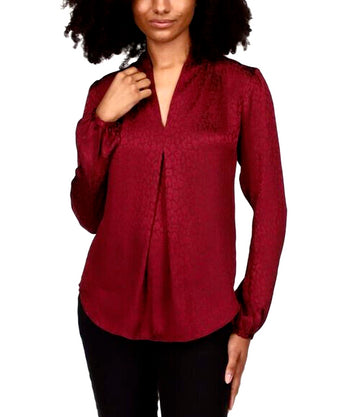 Michael Kors Satin Jacquard Blouse Dark Ruby Red Wine Size XL MSRP $98