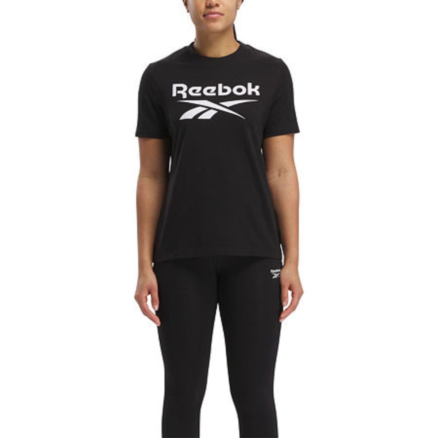 Reebok T-Shirt Womens Size XS Black Graphic Crew Neck Short Sleeve Pullover