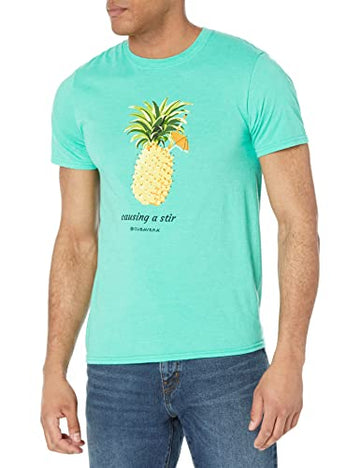 Cubavera Men's Short Sleeve Cotton Pineapple Crew T Shirt, Aruba Blue, Size L