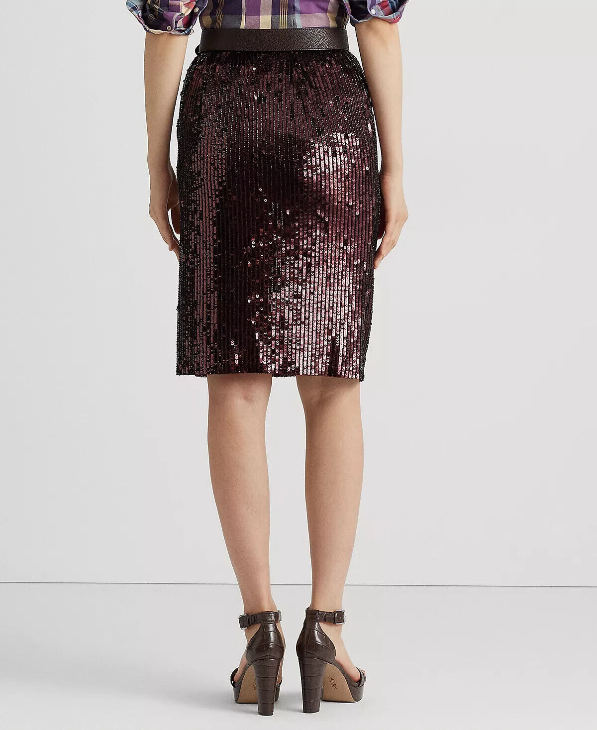 LAUREN RALPH LAUREN Women Sequined Tulle Pencil Skirt burgundy Size 18 MSRP $295