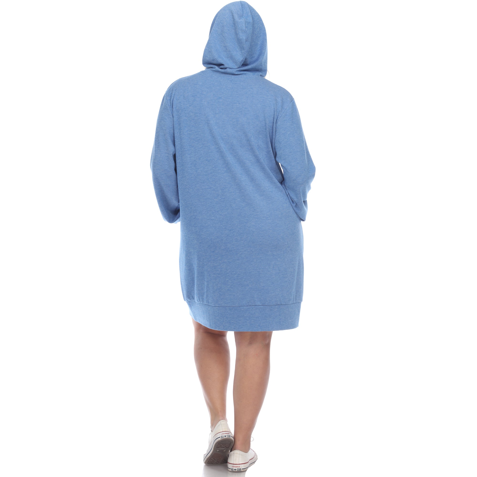 White Mark Plus Size 1X Hooded Pullover Kangaroo Fleeced Sweatshirt Dress Blue
