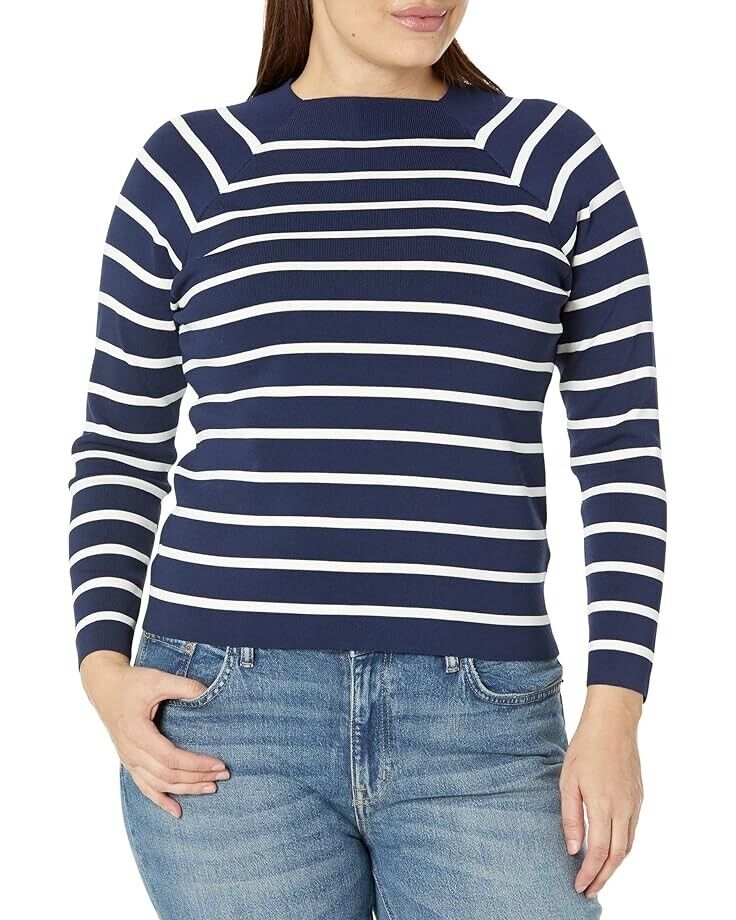 LAUREN Ralph Lauren Striped Mock Neck Sweater Navy Cream Plus Size PM MSRP $100